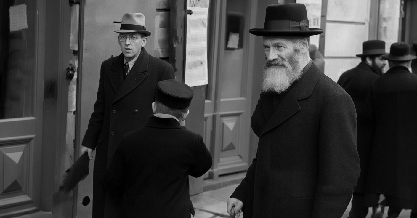 Des passants dans une ville en Pologne en 1936