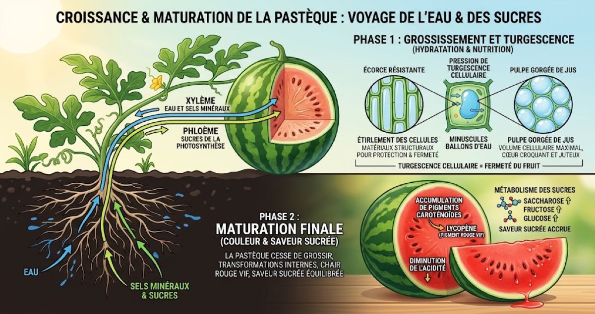 Infographie explicative sur la croissance et la maturation de la pastèque