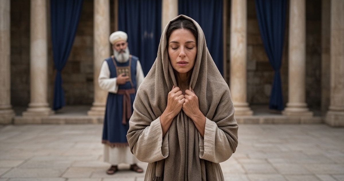Hanna prie en silence devant le sanctuaire de Choh, les yeux fermés, tandis qu’Eli se tient derrière elle.