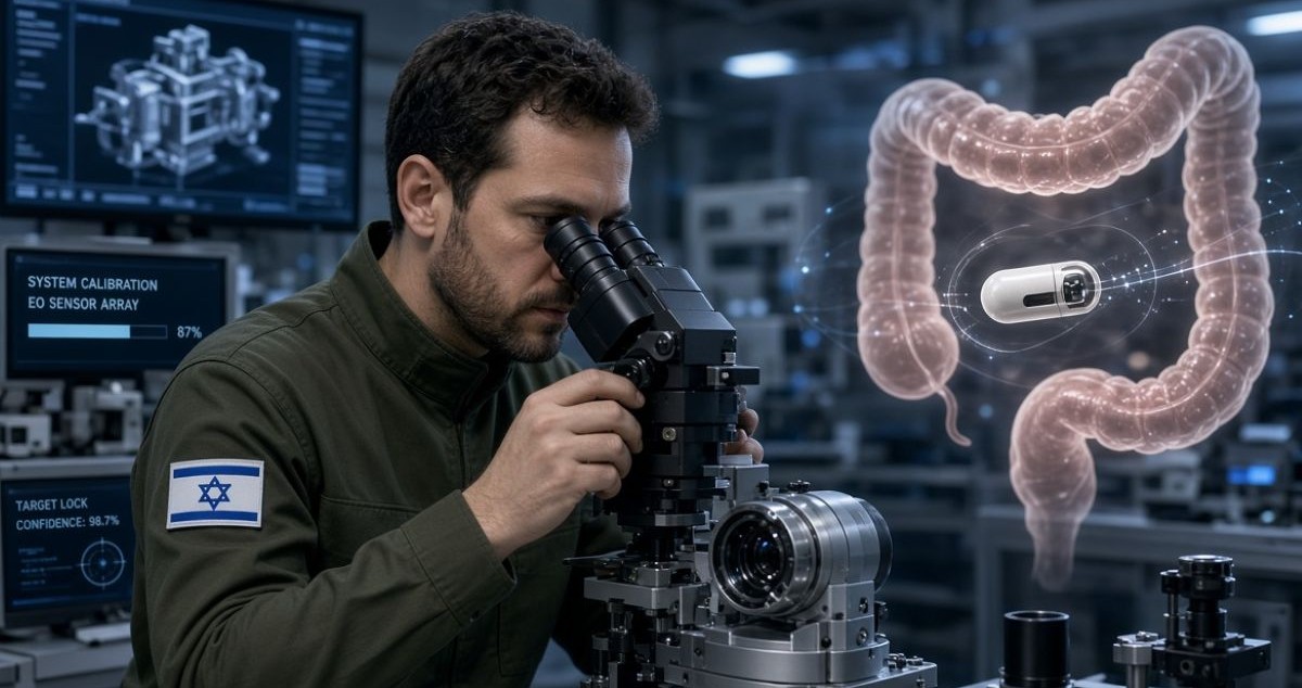 Illustration d’un ingénieur israélien travaillant sur une technologie optique associée à la capsule endoscopique
