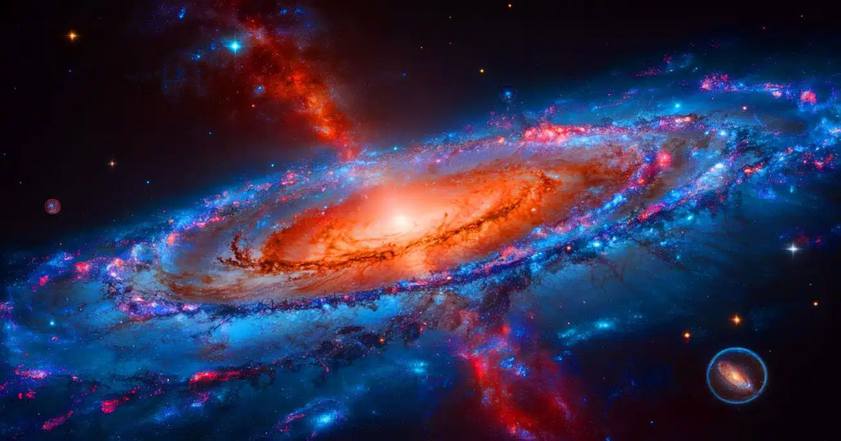 Illustration d’une galaxie primordiale observée par le télescope James Webb