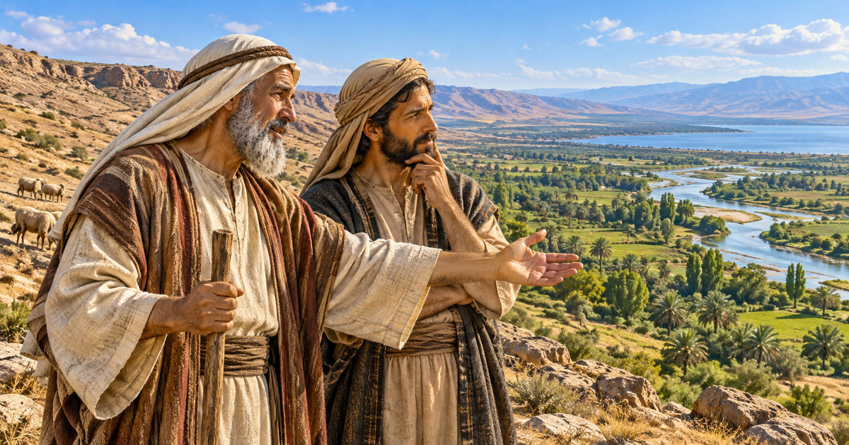 Abraham laisse Lot choisir la terre devant eux, en lui montrant une vallée fertile.