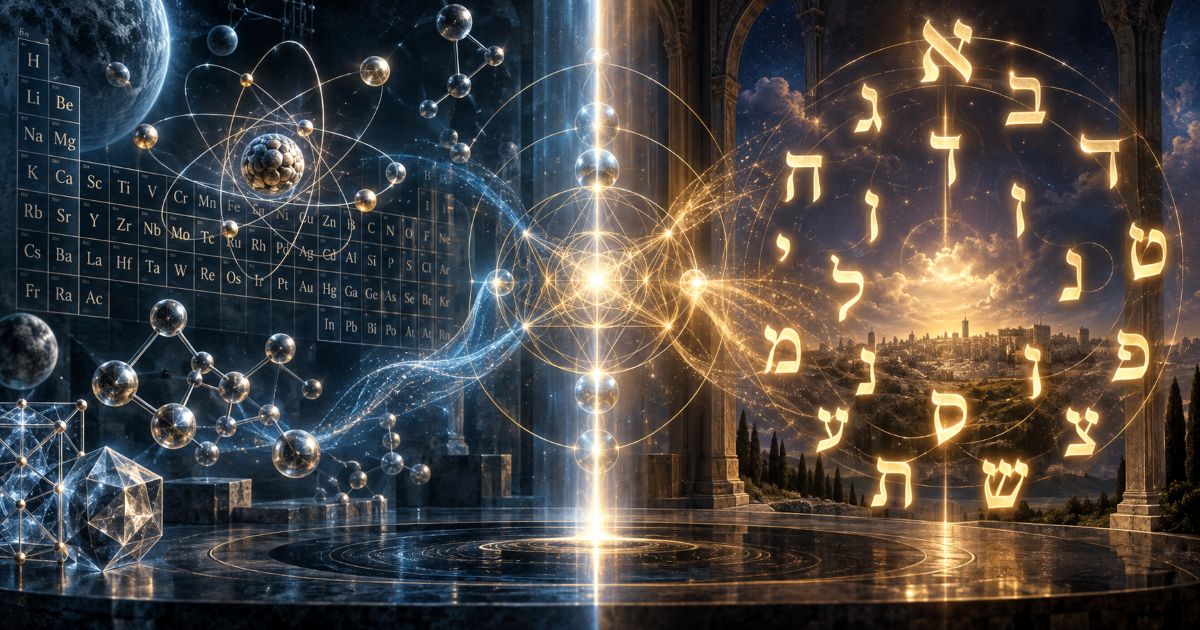 Une fresque révélant l'harmonie de la Création, du tableau périodique et de l'atome jusqu'au cosmos et aux lettres hébraïques.
