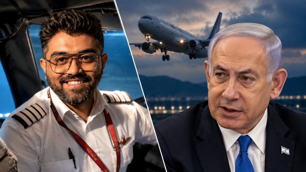Le pilote indien Smit Machchhar et le Premier ministre israélien Benjamin Netanyahu. (Image générée par l'IA)