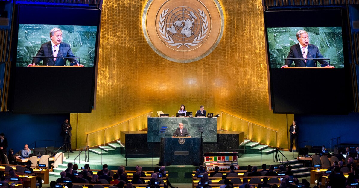Antonio Guterres s'exprimant à la tribune de l'Assemblée Générale des Nations Unies