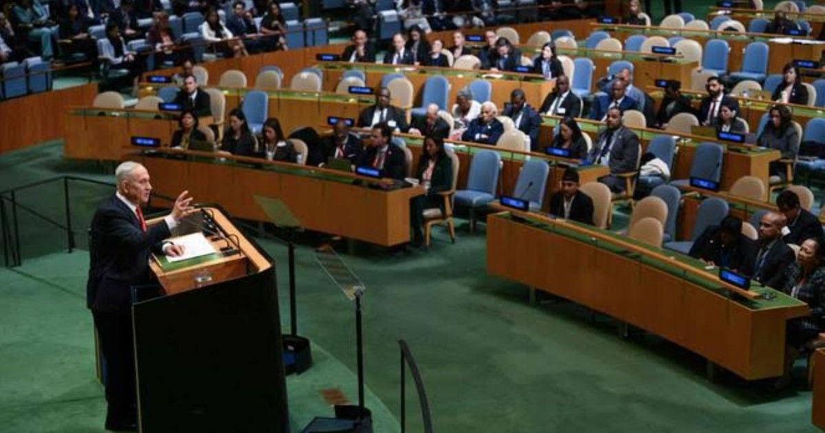 Le premier ministre israélien, Benyamin Nétanyahou, à la tribune de l’ONU, à New York, le 24 septembre 2026