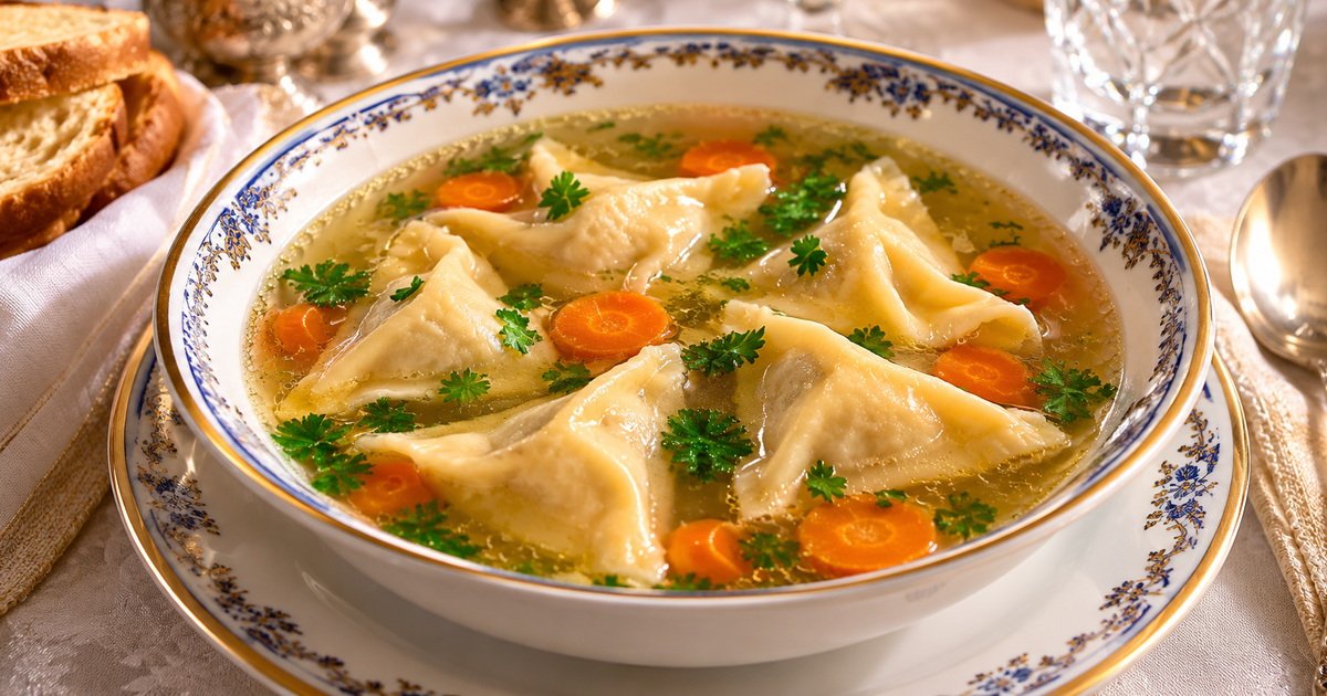 Bouillon de poulet ashkénaze aux kreplach pour Kippour