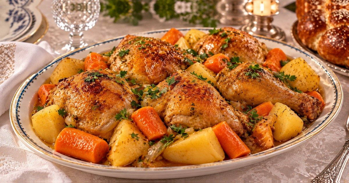 Poulet ashkénaze aux pommes de terre et carottes pour Kippour